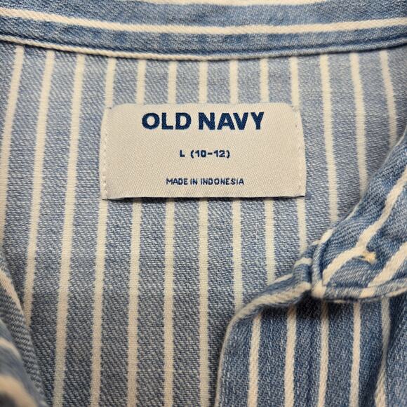 Old Navy Girls Dress 10 12 Blue Stripe Childs Large L Button Up Kids Teens - Picture 5 of 8